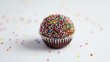 delicious chocolate cupcake with rainbow sprinkles photo