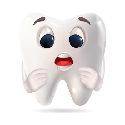 A cartoonstyle tooth featuring a surprised expression on its face