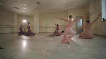 Girls practicing elegant ballet steps together video