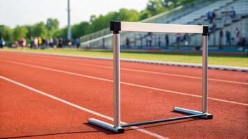 Hurdle outdoor activity. Hurdle outdoor activity track field race athletics competition empty sunny stadium sport running lane obstacle event photo