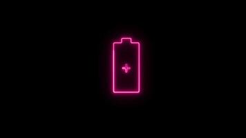 Neon Battery charging symbol motion graphics with plain.Charge icon video