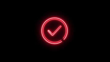 Neon check mark icon. Animation of check mark icon. video