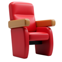 Stylized rendering of a red theater seat with armrests on a transparent background png