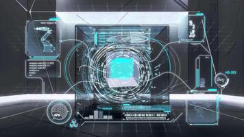 Quantum computer processing data in futuristic server room video