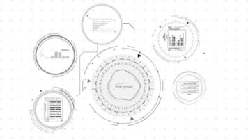 Animated interface with HUD and infographic elements for digital data processing video