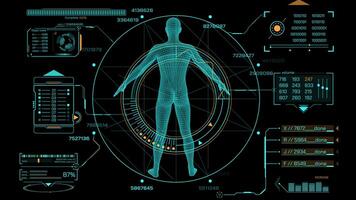 Animated display with HUD and infographic elements for data research video