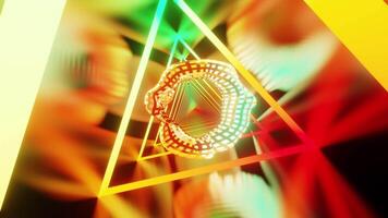 Magic figure in colored tunnel triangle VJ loop neon flash video