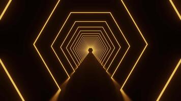 Yellow neon hexagon net VJ loop backgound tunnel video