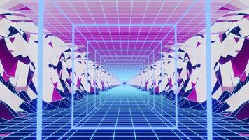 Digital mountain image of a tunnel with a blue light VJ loop background video