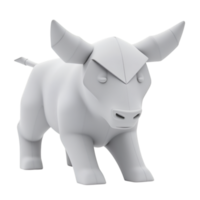 Stylized 3D Rendering of a White Bull on a Transparent Background Illustrating Strength and Determination in Design png