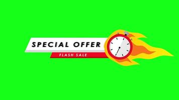 A green background with a clock and the words special offer flash sale video