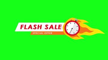A green background with a clock and a sale sign video