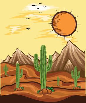Desertcore landscape with cactus trees and simple views vector