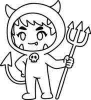 Chibi Devil Boy Halloween Costume Coloring Page vector