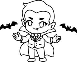 Chibi Vampire Boy Halloween Costume Coloring Page vector
