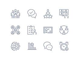 Workshop icon, minimal business training symbol including coaching, teamwork, collaboration, leadership development, representation, simple seminar and skill building line flat illustration. vector