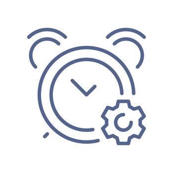 Time management icon, minimal alarm clock symbol, task reminder, process optimization, daily planning, deadline alert, efficiency booster, smart scheduling control line flat illustration. vector