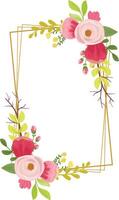 Maroon Red Rose Floral Frame with Golden Border and Lush Green Leaves vector