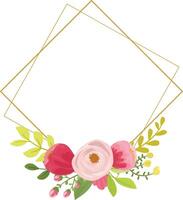 Luxurious Burgundy Rose Frame with Gold Accents and Blooming Flowers vector