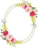 Romantic Maroon Rose Wreath with Golden Circle and Delicate Botanical Details vector