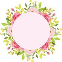 Maroon Red Rose Floral Frame with Green Leaves and Delicate Wildflowers vector