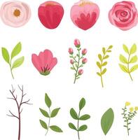 Maroon Red Rose with Leaves, Branches, and Wildflowers Floral Element Design vector
