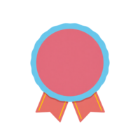 A pink badge with a blue border and two red ribbons with yellow stripes on a transparent background png