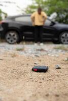 Lost keys on the ground, Car keys dropped on the floor or fall lying on the street home front. Walking Away From Lost Car Key, can not transport, express, rush time, wast time, emergency, photo