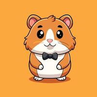 A charming cartoon hamster with bright eyes wears an elegant black bow tie happily vector