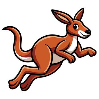 A cartoon kangaroo leaps forward with a happy expression on its face in this illustration vector