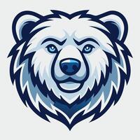 A cartoon polar bear with bright blue eyes stares intensely forward against white background vector
