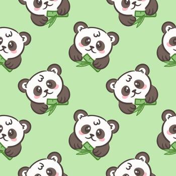 esta ilustración caracteristicas un adorable sin costura modelo de linda pandas participación bambú en un suave verde antecedentes. Perfecto para agregando un juguetón toque a varios diseños y proyectos vector