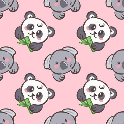 illustration features a charming seamless pattern of cute pandas and koalas against a soft pink background. Perfect for children s products, it adds a playful and joyful touch to any design.