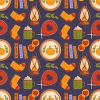 Autumn-themed pattern with cozy elements vector