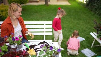 Gardening fun with kids in a sunny backyard setting video