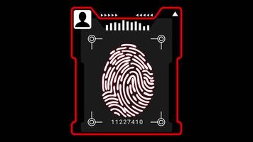 Digital fingerprint scan interface with user icon and ID number, red biometric sensor display. video