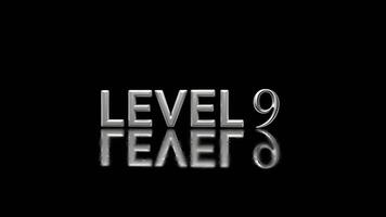 Level 9 Introduction Sleek Metallic Text on Reflective Black Background,Game Level 9 Silver 3D Text on Black Background.Next Stage Progress and Success, Level Nine Symbol.Gaming Milestone Chrome Level video