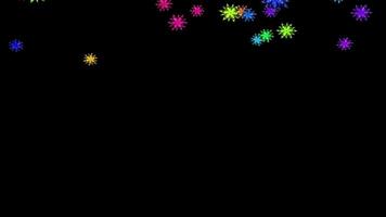 Colorful, Sparkling Crystal Star Shapes Falling on a Black Background - Abstract Motion Graphics Animation,Colorful abstract starburst or floral shapes on black, perfect for celebrations, festivities, video