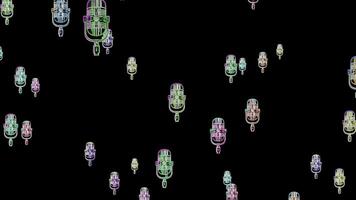 Floating Neon Microphones Animated Vintage Style Outlines On Black Background - Retro Audio Equipment Visual,seamless Pattern Of Glowing Vintage Mics, Ideal For Broadcasting, Live Performance, Or Sou video