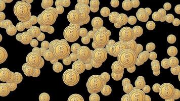 Seamless Loop Animation Of Golden Dollar Coins Falling Or Floating Against A Black Background, Symbolizing Wealth, Prosperity, Finance, And Monetary Abundance.falling Golden Dollar Coins On A Black Ba video