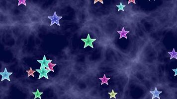 Animated Colorful Sparkling Stars Float Across A Dark Blue Nebula-like Background, Creating A Dreamy And Magical Visual Effect.colorful Glowing Stars On A Textured Blue Cosmic Background,abstract Star video