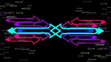 Vibrant Neon Arrows Dynamic Abstract Flow and Symmetrical Patterns on a Black Background, Colorful Arrow Network Data Flow Communication Tech Background, Cybernetic Arrow Burst Complex Directions video