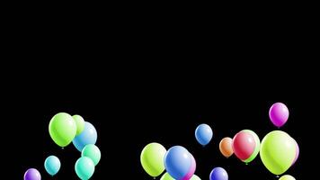 Colorful Helium Balloons Floating And Rising Upwards Against A Solid Black Background - Festive Celebration And Party Abstract Animation Loop,floating Colorful Balloons On A Black Background video