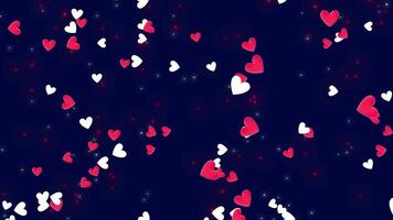 Animated Background of Falling Red and White Hearts and Sparkling Lights on a Dark Blue Backdrop Perfect for Romance, Love, and Celebrations, Dreamy Love White and Red Hearts Pattern.Valentine's Day video