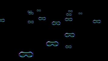 Abstract Animation Of Floating Glowing Futuristic Goggles On Black Background With Dynamic Color Effects, Virtual Reality Headsets,sci-fi Inspired Glowing Goggles, Great For Digital Art, Cyberspace, O video