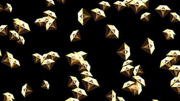 Abstract Animation Golden Faceted Shapes Falling and Scattering on a Black Background Shiny Geometric Crystals Loop, Luxury Diamonds Sparkling Gems on Black Background.Precious Stones Many Polished video