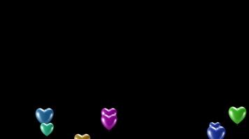 Vibrant Heart Balloons Floating Upwards on Black Background, Colorful 3D Hearts at Bottom Love Romance Theme Valentine's Day Footer, Minimalist Heart Border Cute Simple Love Concept Graphic Backg video