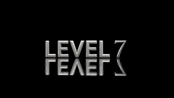 Level 7 Progression Metallic Title Card with Reflective Text on Black Background, Achieved Level Seven Modern Metallic Design for Gaming.Next Stage Progress and Success, Level Seven Symbol. video