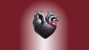 Anatomical Human Heart Pumping Blood A Dark, Detailed 3D Render with a Pulsating Blood Drop on a Red Background, Stylized Human Heart Dark Metallic Finish Unique Artistic Render,Stylized Human Heart video
