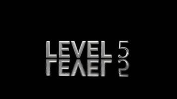 Level 5 A Dynamic and Sleek Metallic 3D Text Animation with Reflective Surface on a Pure Black Background, Ideal for Game Intros, Chapter Titles, or Transitions.Game Level 5 Silver 3D Text with video